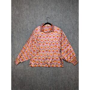 Lil Bee's‎ Bohemian Womens Blouse Medium Floral Retro Boho Artsy Balloon Sleeve